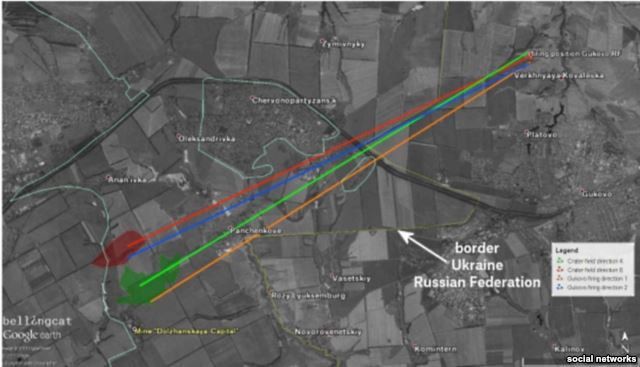 Траектории обстрелов украинской территории из Ростовской области России - фотография из доклада "Атлантического совета"
