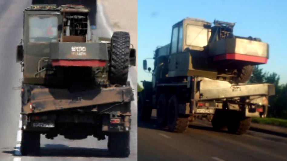 Автокран из колонны 53-й бригады в августе у границы с Украиной и в июне под Старым Осколом Курской области