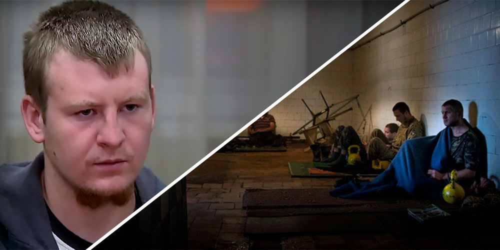 Российский военнослужащий Агеев и пленные украинские солдаты