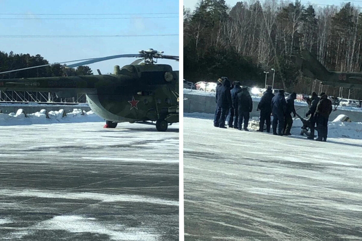 Вертолет из кортежа Медведева снес дорожный знак при посадке на Белоярской АЭС