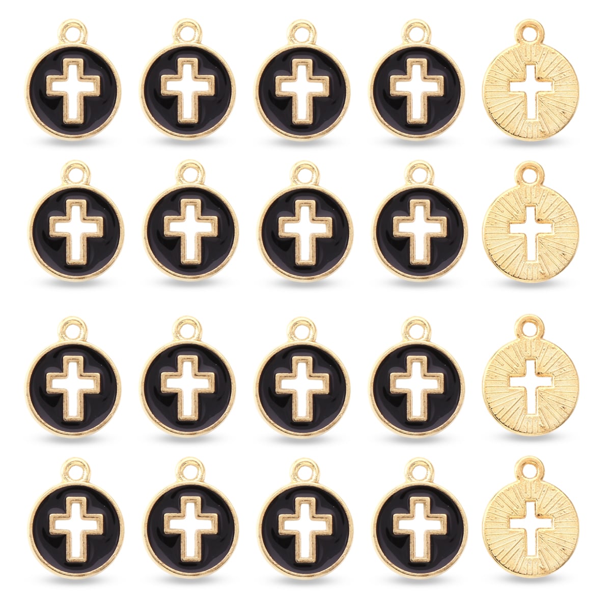 Фурнитура для бижутерии - Подвески Кулоны Сплав и Эмаль Плоские Круглые с Крестом