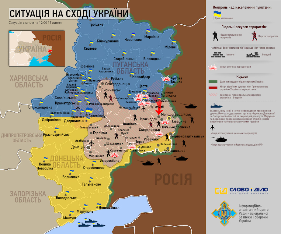 Ситуация в зоне АТО 15 июля